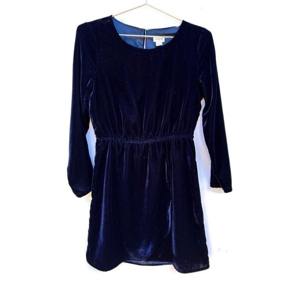 J. Crew Navy Blue Velour Velvet Long Sleeve Elastic Waist Dress K3470 - Picture 2 of 10
